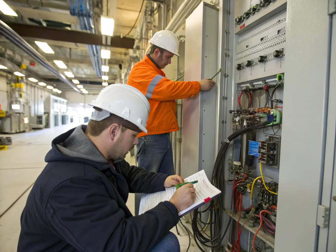A technician configuring an automation system in a modern manufacturing facility, emphasizing the precision and efficiency of the automated processes.